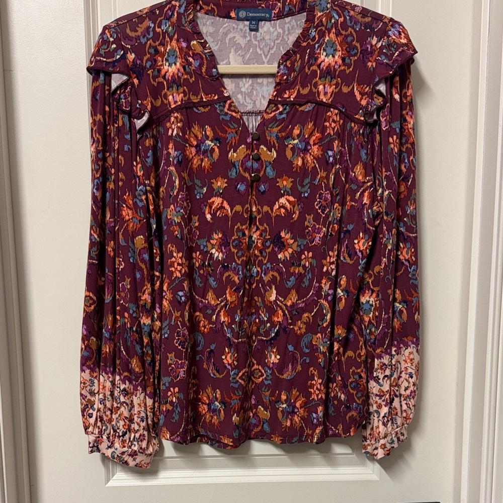 Democracy Burgundy Floral Blouse